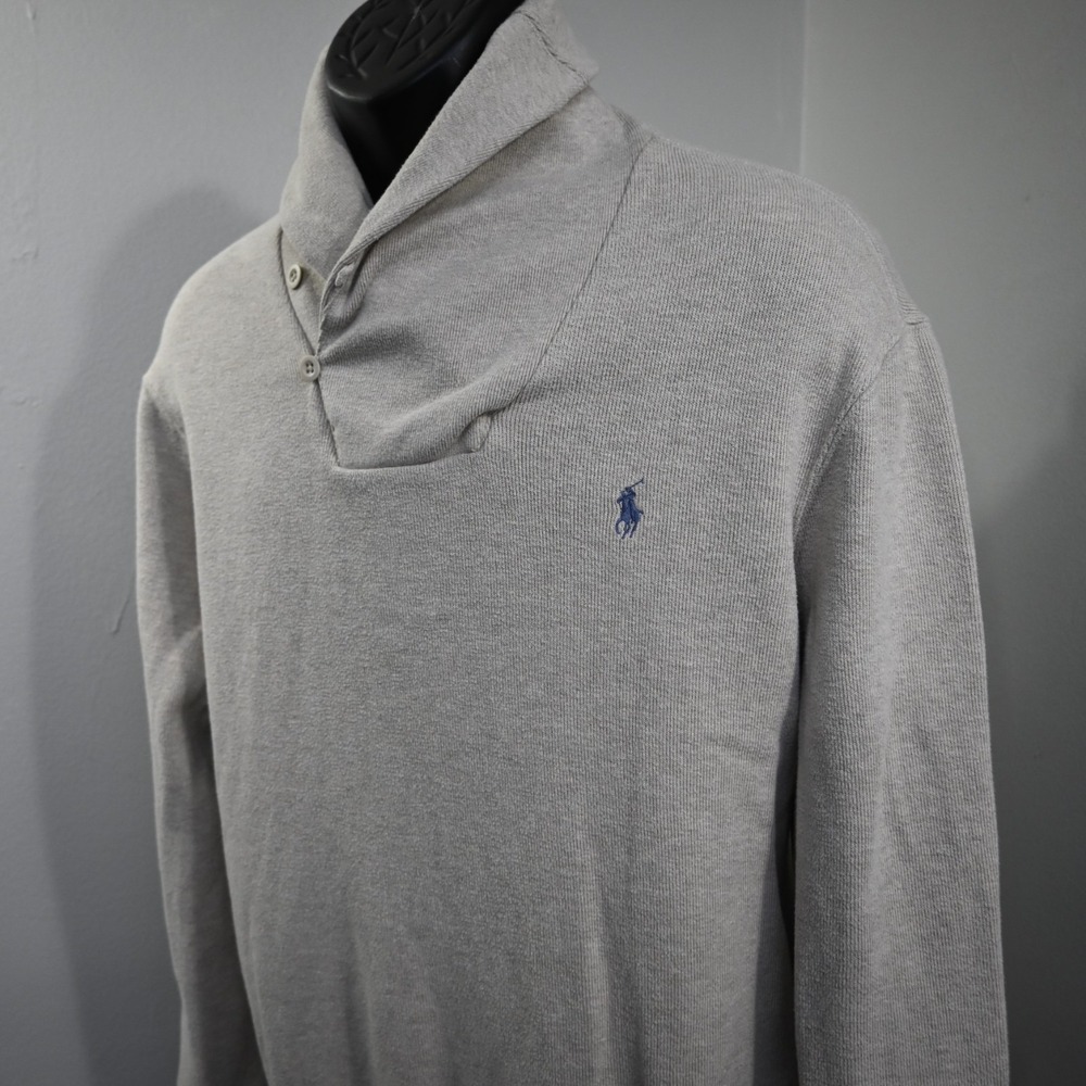 Polo Ralph Lauren Shawl Neck Sweater Mens Size XL Beige Long Sleeve Pullover